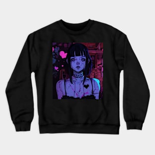 Cyberpunk Girl Pink Hearts Crewneck Sweatshirt